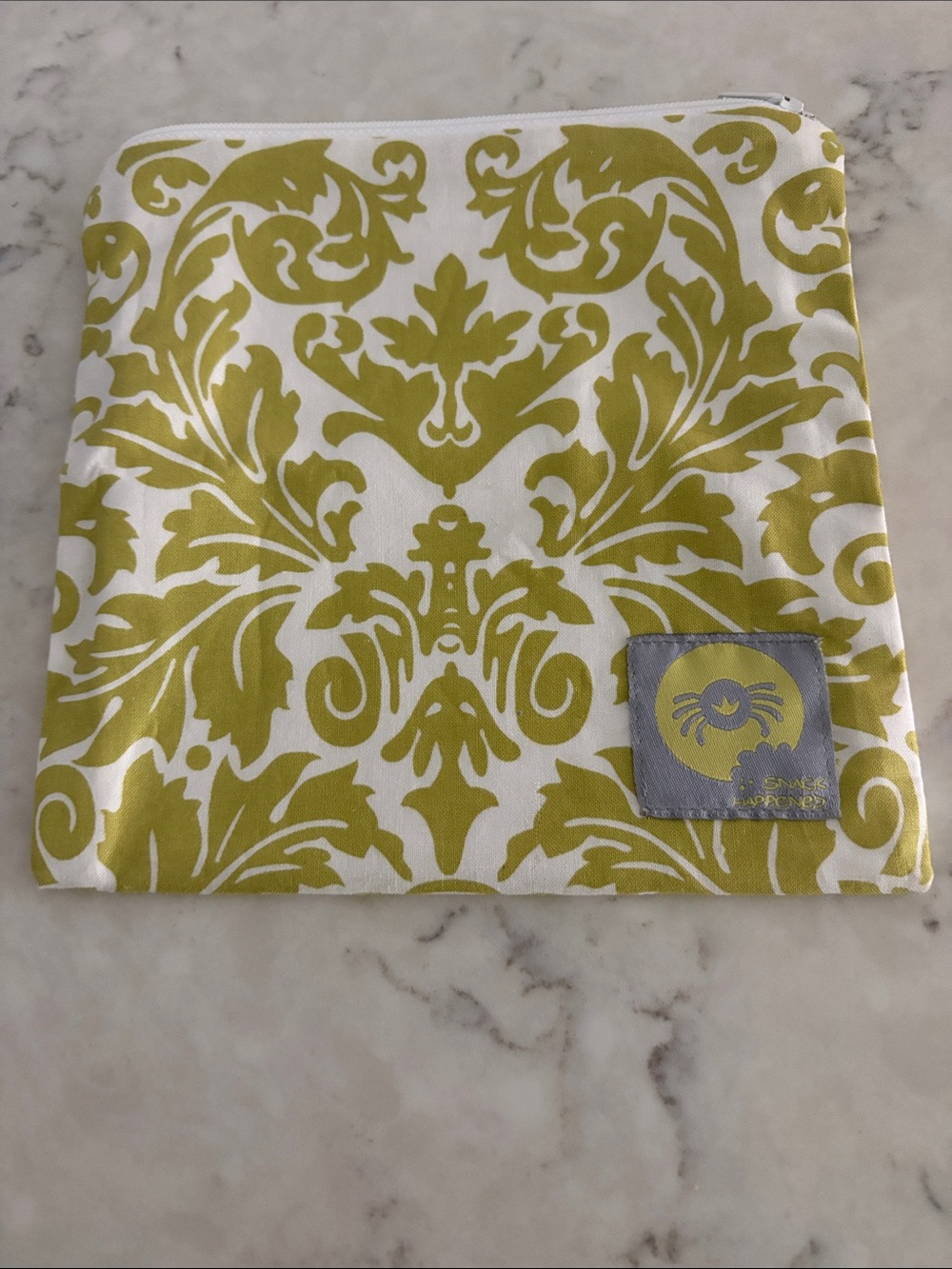 Olive Green Damask Zipper Snack Pouch